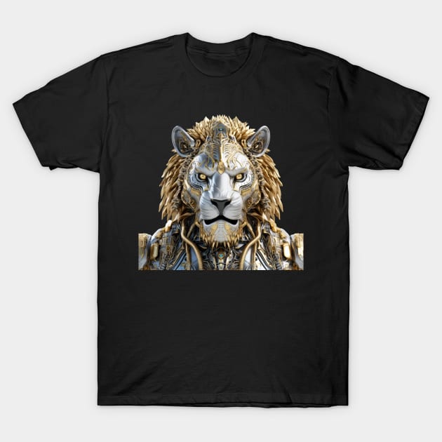 King of Cyborg - Gold and Silver Lion's Stare T-Shirt by Lematworks